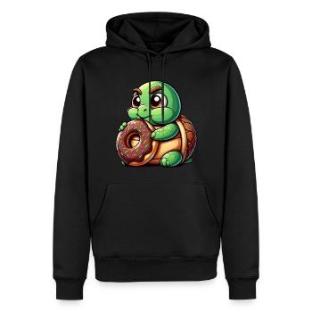 Tortue mignonne beignet dessin animé bite drôle - Sweat à capuche Premium bio Homme - noir - Devant - Nico (187cm)