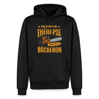 Bûcheron thérapie humour tronçonneuse original - Sweat à capuche Premium bio Homme - noir - Devant - Nico (187cm)