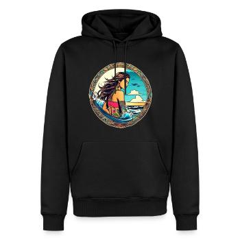 Süßes Surfer Girl am Strand mit Sonnenuntergang - Männer Premium Bio Hoodie - Schwarz - Vorne - Nico (187cm)