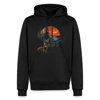 Rehkitz Hirsch Wald Reh Natur Sunset - Männer Premium Bio Hoodie - Schwarz - Vorne - Nico (187cm)