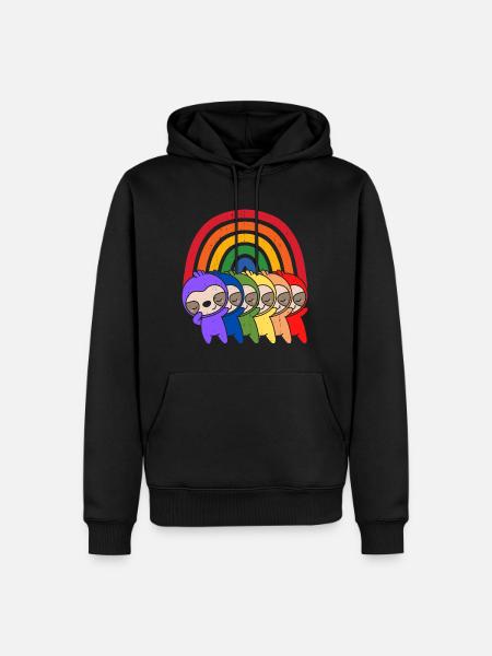 Bunte Regenbogen Faultiere - Männer Premium Bio Hoodie - Schwarz