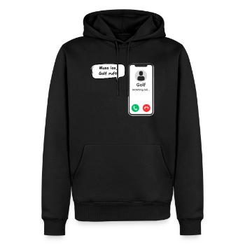 Appels de golf - Dicton sportif - ApriNoeScor - Sweat à capuche Premium bio Homme - noir - Devant - Nico (187cm)