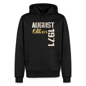 Anniversaire Août 1971 - Edition Limitée Août 1971 - Sweat à capuche Premium bio Homme - noir - Devant - Nico (187cm)
