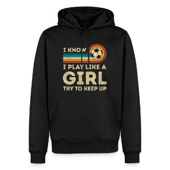 Je joue au football comme une fille rétro - Sweat à capuche Premium bio Homme - noir - Devant - Nico (187cm)