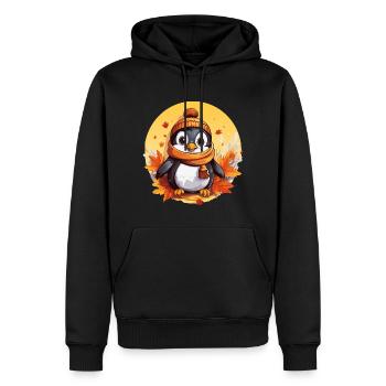 Pinguin im Herbst: Laub & Sonnenuntergang - Männer Premium Bio Hoodie - Schwarz - Vorne - Nico (187cm)