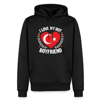 I Love My Hot Turkish Boyfriend Couple Turkey Flag - Männer Premium Bio Hoodie - Schwarz - Vorne - Nico (187cm)