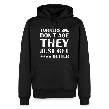 Turners Don't Age They Just Get Better Woodworking - Men’s Premium Organic Hoodie - black - Front - Nico (187cm)