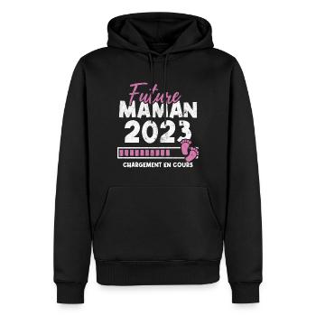 Future maman 2023 chargement en cours - Sweat à capuche Premium bio Homme - noir - Devant - Nico (187cm)