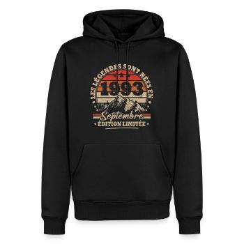Vintage cadeau anniversaire nées en septembre 1993 - Sweat à capuche Premium bio Homme - noir - Devant - Nico (187cm)