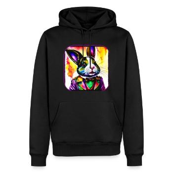 Bunter verrückter Hase im Steampunk Stylle - Männer Premium Bio Hoodie - Schwarz - Vorne - Nico (187cm)