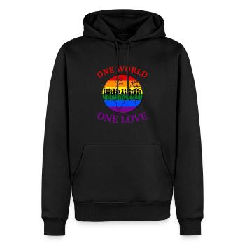 one world one love - Männer Premium Bio Hoodie - Schwarz - Vorne - Nico (187cm)