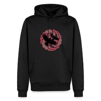Logo Manga rouge / gris nuages & corbeau - Sweat à capuche Premium bio Homme - noir - Devant - Nico (187cm)
