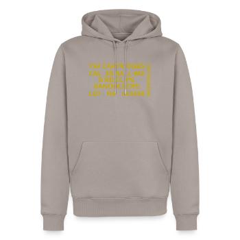 Munitionskiste - Kaliber 30 - Bewaffnung - Männer Premium Bio Hoodie - Taupe - Vorne - Nico (187cm)