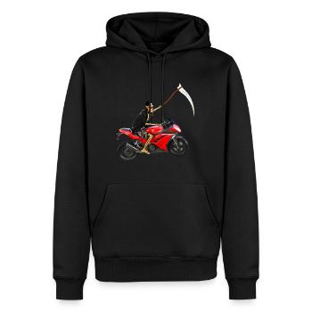Sensenmann steigt um auf´s Motorrad - Männer Premium Bio Hoodie - Schwarz - Vorne - Nico (187cm)