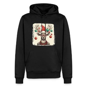 Renne avec boules de Noël et chapeau - Sweat à capuche Premium bio Homme - noir - Devant - Nico (187cm)