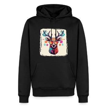 Rentier mit Weihnachtskugeln und Mütze - Männer Premium Bio Hoodie - Schwarz - Vorne - Nico (187cm)