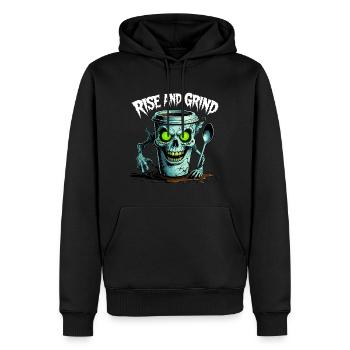 Rise and Grind - Spooky Coffee Mug - Men’s Premium Organic Hoodie - black - Front - Nico (187cm)