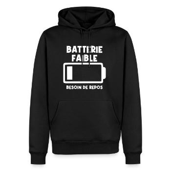 Batterie faible - Sweat à capuche Premium bio Homme - noir - Devant - Nico (187cm)