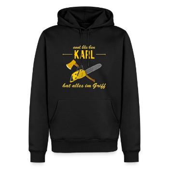 Karl hat alles im Griff - cool bleiben - Männer Premium Bio Hoodie - Schwarz - Vorne - Nico (187cm)