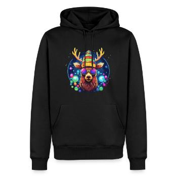 Renne avec boules de Noël et chapeau - Sweat à capuche Premium bio Homme - noir - Devant - Nico (187cm)