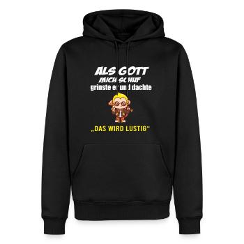 Als Gott mich schuf, witziges Affen T-Shirt - Männer Premium Bio Hoodie - Schwarz - Vorne - Nico (187cm)