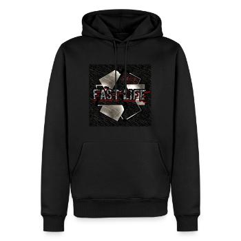 Fast Life [24/7] Schnelles Leben - Abbild - 2023 - Männer Premium Bio Hoodie - Schwarz - Vorne - Nico (187cm)