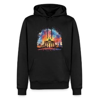 Bonne année avec feux d’artifice à Berlin - Sweat à capuche Premium bio Homme - noir - Devant - Nico (187cm)