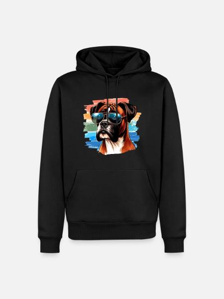 Bunter Boxerhund mit Sonnenbrille - Männer Premium Bio Hoodie - Schwarz