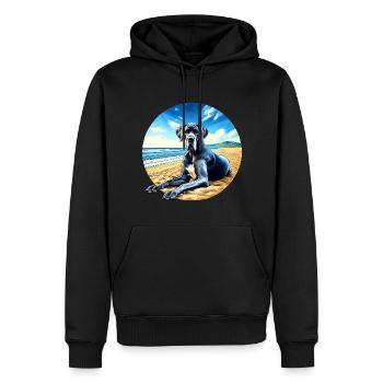 Deutsche Dogge am Strand - Männer Premium Bio Hoodie - Schwarz - Vorne - Nico (187cm)