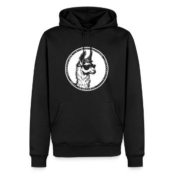 Lama - Männer Premium Bio Hoodie - Schwarz - Vorne - Nico (187cm)