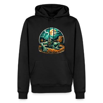 Joyeux Halloween Zombie Cimetière Pleine Lune - Sweat à capuche Premium bio Homme - noir - Devant - Nico (187cm)