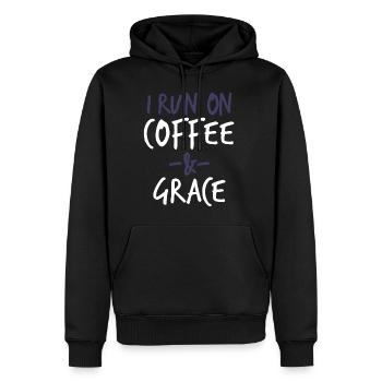 Ich laufe auf Kaffee und Gnade christlichen Bibelvers - Männer Premium Bio Hoodie - Schwarz - Vorne - Nico (187cm)