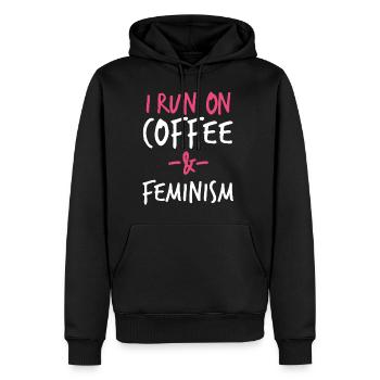 I Run On Coffee And Feminism - Men’s Premium Organic Hoodie - black - Front - Nico (187cm)