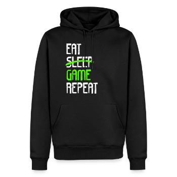 EAT SLEEP GAME REPEAT - Männer Premium Bio Hoodie - Schwarz - Vorne - Nico (187cm)