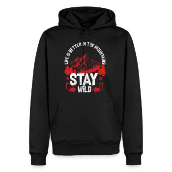 Bleib Wild Berge Wandern Klettern Geschenk Berg - Männer Premium Bio Hoodie - Schwarz - Vorne - Nico (187cm)