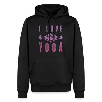 J’aime yoga cadeau Namaste Shanti coeur Joga - Sweat à capuche Premium bio Homme - noir - Devant - Nico (187cm)