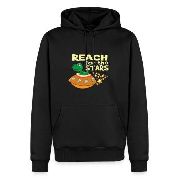 Cadeau Dinosaure - Étoiles - Univers - Sweat à capuche Premium bio Homme - noir - Devant - Nico (187cm)