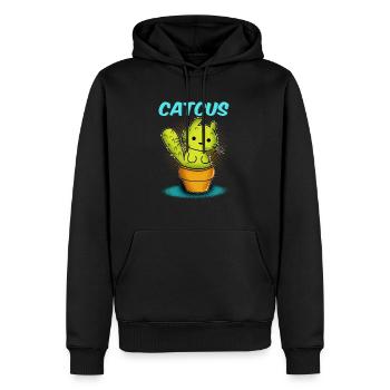 Chat / CATCUS / Cactus / Cadeau - Sweat à capuche Premium bio Homme - noir - Devant - Nico (187cm)