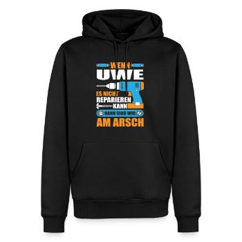 Uwe Name Geschenk Reparatur reparieren - Männer Premium Bio Hoodie - Schwarz - Vorne - Nico (187cm)