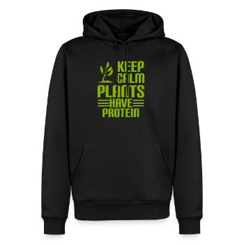 KEEP CALM - PLANTS HAVE PROTEIN - Vegan - Männer Premium Bio Hoodie - Schwarz - Vorne - Nico (187cm)