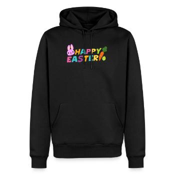 Fröhliche Ostern mit Ei-Karotte u. Häschen Pascha - Männer Premium Bio Hoodie - Schwarz - Vorne - Nico (187cm)