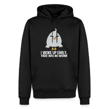 I woke up early. There was no worm! v3 - Männer Premium Bio Hoodie - Schwarz - Vorne - Nico (187cm)