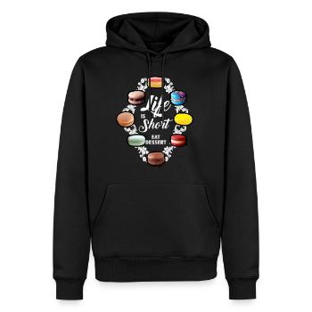 Das Leben ist kurz - Eat Dessert - Makronen Französisch - Männer Premium Bio Hoodie - Schwarz - Vorne - Nico (187cm)