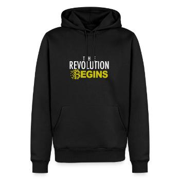 THE REVOLUTION BEGINS - Bitcoin Kryptowährung - Männer Premium Bio Hoodie - Schwarz - Vorne - Nico (187cm)