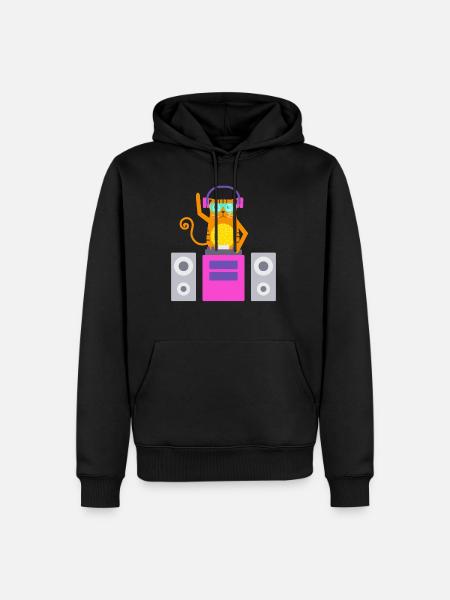 DJ Katze - Männer Premium Bio Hoodie - Schwarz