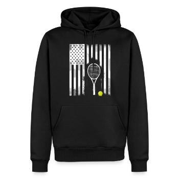 raquette de tennis drapeau amérique usa stars balle - Sweat à capuche Premium bio Homme - noir - Devant - Nico (187cm)