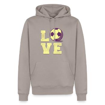 I love Soccer Gift - Männer Premium Bio Hoodie - Taupe - Vorne - Nico (187cm)