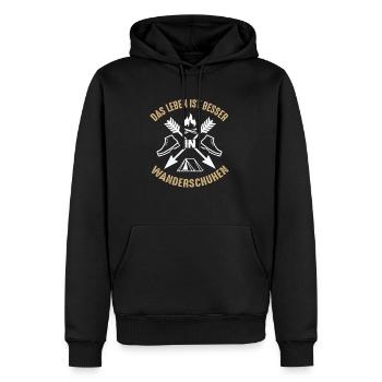 Berge Shirt · Berg · Wandern · Leben Wanderschuhe - Männer Premium Bio Hoodie - Schwarz - Vorne - Nico (187cm)