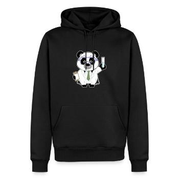 Panda comic scientist chimie biologie - Sweat à capuche Premium bio Homme - noir - Devant - Nico (187cm)