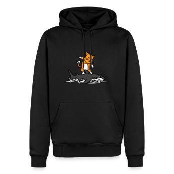 Chat, équitation, a, requin, drôle, dessin animé, surf, graphique - Sweat à capuche Premium bio Homme - noir - Devant - Nico (187cm)
